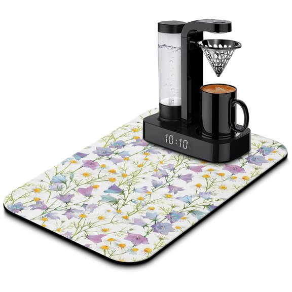 19.5x12 inch Coffee Drying Mat with Flower Design Absorbent, Reversible Diatom Mud Mat, Heat Resistant Perfect Dish Drainer for Modern Kitchen Countertops