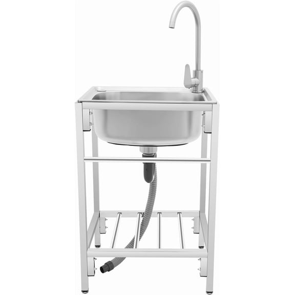 19.6 * 15.7 * 29.5in Stainless Steel Single Basin Kitchen Sink with Stand Free Standing Utility Sink Hand Wash Basin Multipurpose Sink for Laundry Backyard Garage