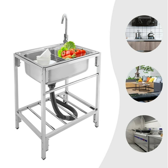 Silver Stainless Steel 19.6 Inch Freestanding Single Basin Sink
