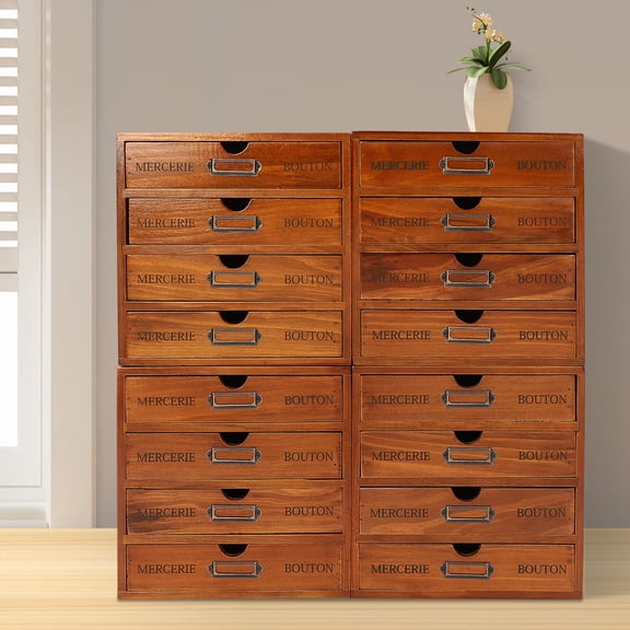 19.6*6.89*19.6in 16-Drawer Brown Rectangular Wooden Storage Box VIntage Filing Cabinet
