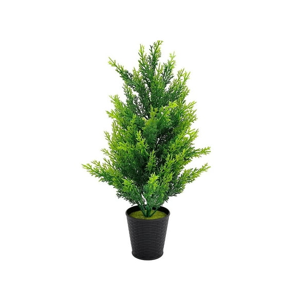 19.6" Artificial Cedar Silk Tree, Real Touch Faux Potted Plant for Home and Office Decoration, Small Artificial Cedar Tree with Pot, Realistic Fake Greenery Indoor Outdoor Christmas Tree Decor