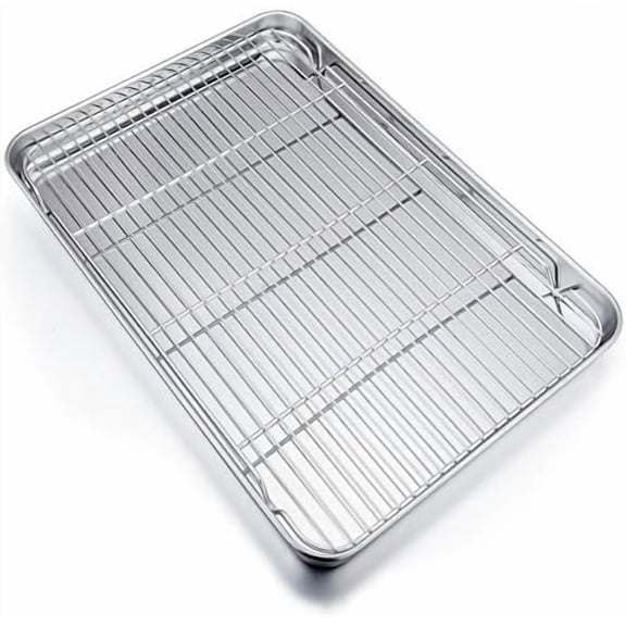 19.6 Inch Baking Sheet Pan with Rack Set, Stainless Steel Cookie Sheet Pan Tray with Cooling Rack for Oven Use, Cooking Roasting, Non Toxic & Dishwasher Safe, Heavy Duty