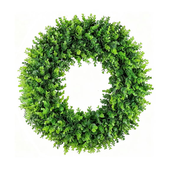 19.6 Inch Boxwood Wreath for Front Door, Artificial All Season Spring Wreath for Outdoor & Indoor Use, UV Resistant Farmhouse Decor for Porch, Wall, Wedding, and St. Patrick's Day