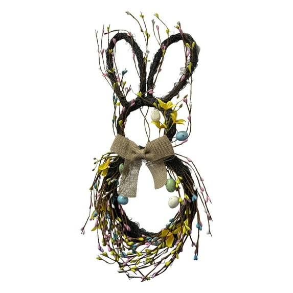 19.6 Inch Easter Wreath for Front Door Bunny Wreath Cute Easter Door Decorations Gifts Pastel Eggs Spring Flower Home Decor Party Holiday