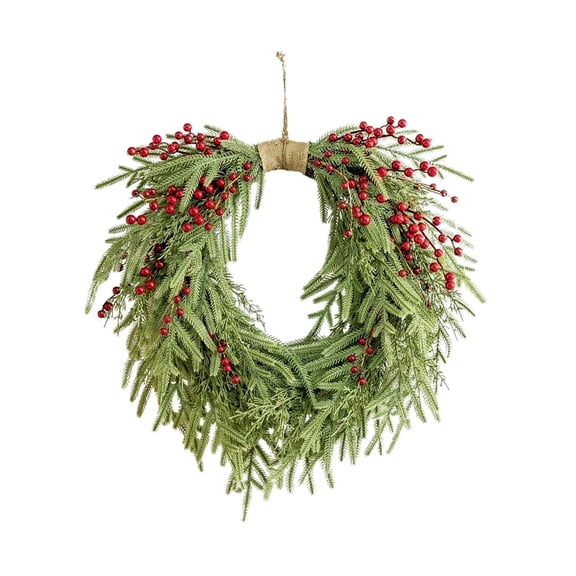 19.6-Inch Real Touch Christmas Wreath, Norfolk Pine Artificial Wreath with Red Berries & Jute Bow for Front Door, Indoor & Outdoor Holiday Decor