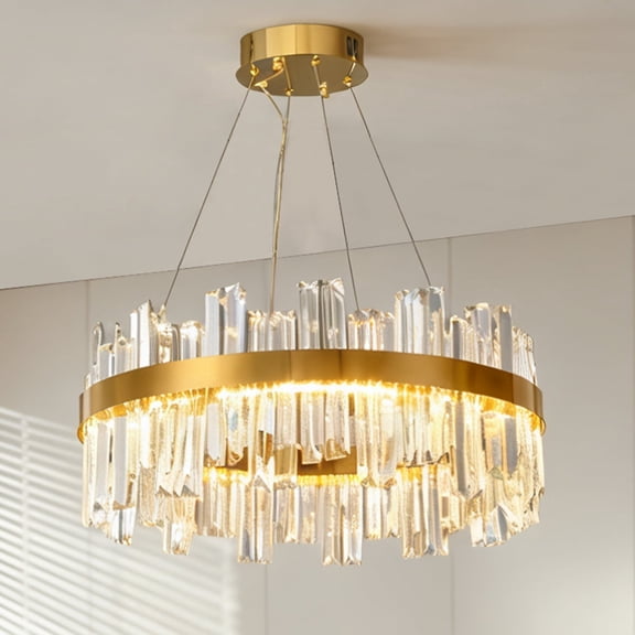 19.6 Inch Round K9 Crystal Chandelier, 84W Three Color Dimmable LED Pendant Light, Modern Luxury Crystal Lamp for Kitchen Island Dining Table Living Room Bedroom Home Decor
