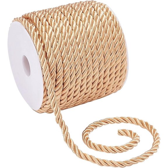 19.6 Yard Golden Silk Rope 3-Ply Christmas Cording 5mm Twisted Cord Rope Polyester Braided Twine Cord Rope for Home Christmas Decor Curtain Tieback Upholstery Bags Embellish Costumes DIY