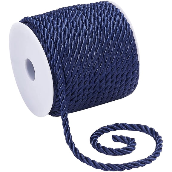 19.6 Yard Twisted Cord Rope 5mm 3-Ply Polyester Cord Decorative Twisted Cord Blue Silk Rope for Christmas Valentine Party Home Decor Gift Bag Curtain Upholstery Costume DIY