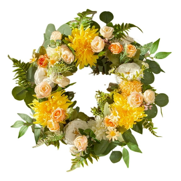 19.6 inch Spring Summer Floral Wreath for Front Door, Artificial Rose Dahlia Hydrangea Wreath for Home Porch, Wall, Wedding, and Festival Decorations