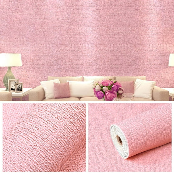 19.6" x 110" Pink 3D Foam Cotton Wallpaper Texture Linen Peel and Stick Wallpaper, Self-Adhesive Waterproof Removable Wall Paper for Wall Decor Bedroom Tenant Friendly