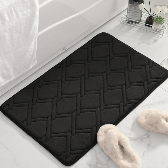 19.6"x31.5" Bath Mat Black Geometric Pattern Water Absorbent Anti-Slip Soft Memory Foam Rugs for Kitchen Toilet