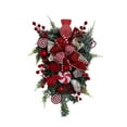 thumbnail image 1 of 19.68" Christmas Swag Wreath with Red Berry Bow, Artificial Pine Teardrop Wreath with Green Leaves, Large Front Door Wall Hanging Garland for Xmas Holiday Decor Indoor Outdoor, 1 of 6
