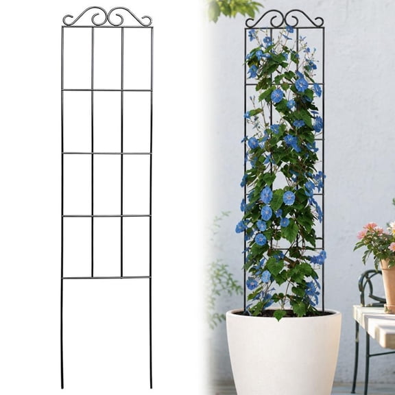 19.68" H x 5.9" W Metal Garden Trellis for Climbing Plants, Black Iron Wire Grid Panel, Small Indoor Potted Plant Support, 1PACK