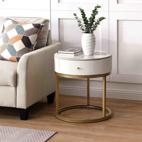 19.68 Inch Modern Nightstand | Bedroom and Living Storage | Smooth Sintered Stone and Metal Design | Assembly with Marked Parts