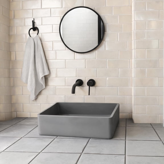 19.68-Inch Rectangular Modern Concrete Bathroom Sink in Soft Gray, Top-Mount Vessel