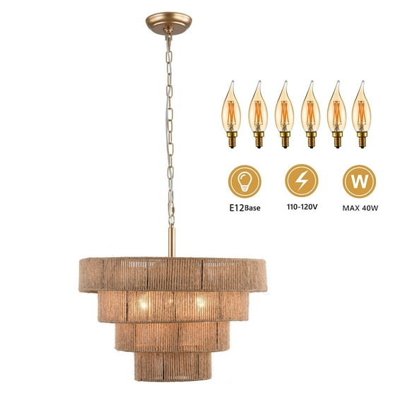 19.68" Rustic Chandelier Industrial Rattan Ceiling Pendant Light Farmhouse Hanging Lamp for Corridors, Entrances, Porches, Restaurants, Bedrooms