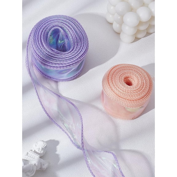 19.68 Yards(18m) Fishtail Yarn Iridescent Ribbon Fabric Sheer Ribbon Mixed Color Garment Accessories for Jewelry Making DIY Hair Bows Flower Wedding Decorations 1-5/8 inch(40mm) for DIY Mixed Color