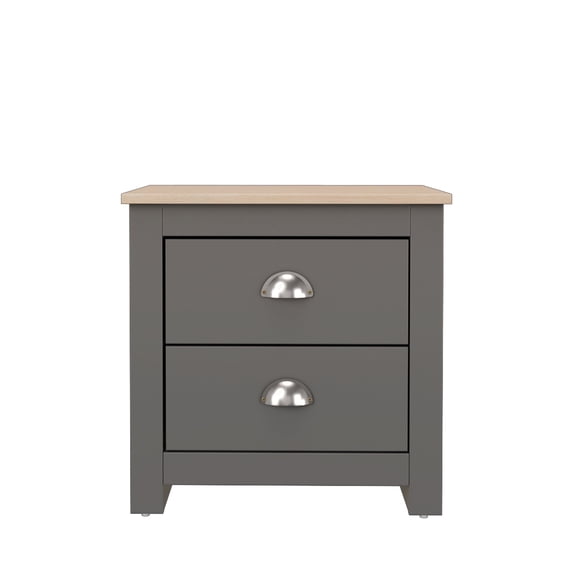 19.68 in. Grey and Natural Oak Rectangle Wood End Table with 2 Drawers