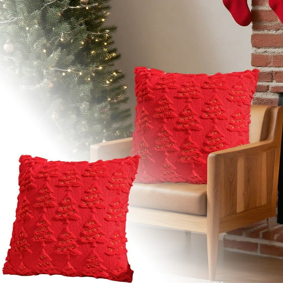 19.68in Christmas Embroidered Pillow Cover, Soft Festive Cushion Cover for Sofa & Bed, Cozy Winter Decor with Hidden Zipper