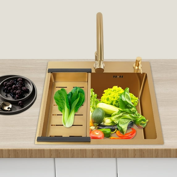 19.69*17.72*8.66in Modern Rectangular Gold Stainless Steel Single Bowl Sink with Soap Dispenser for Homes