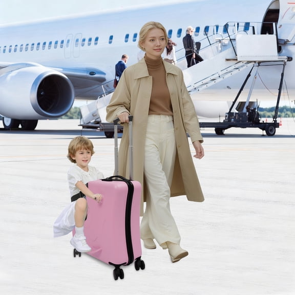 19.69*9.84*19.69in Floor Standing Kid Ride-on Trolley Case Portable Kids Trolley Suitcase with Adjustable Pull Rod