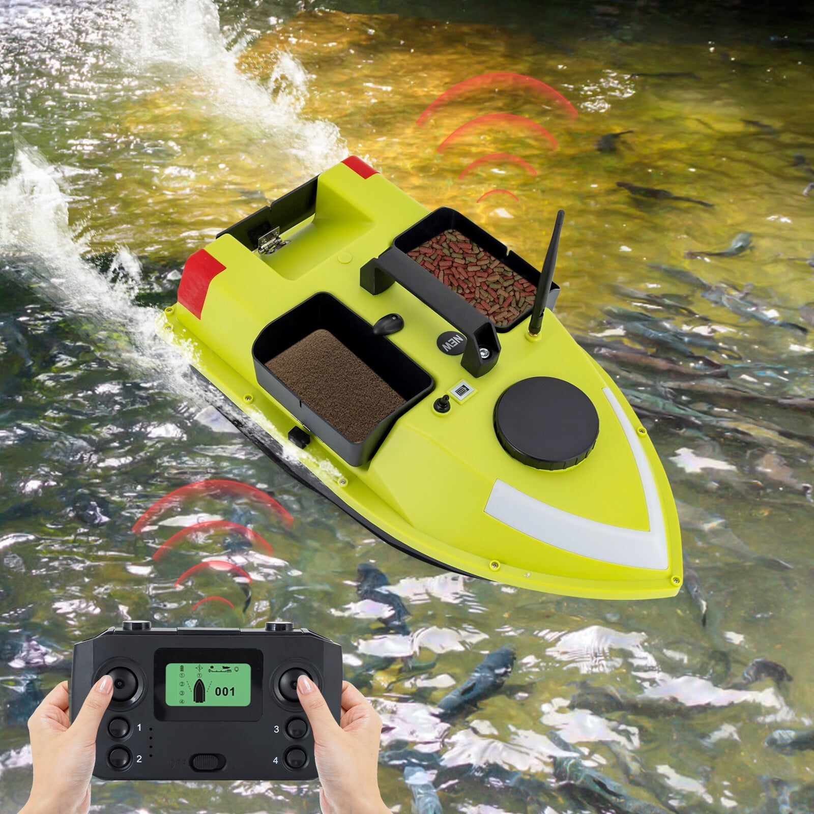 19.69 *9.84*6.69in Green Remote Control Led Fishing Bait Boat Fishing Boat Bait Boat For Surf Fishing