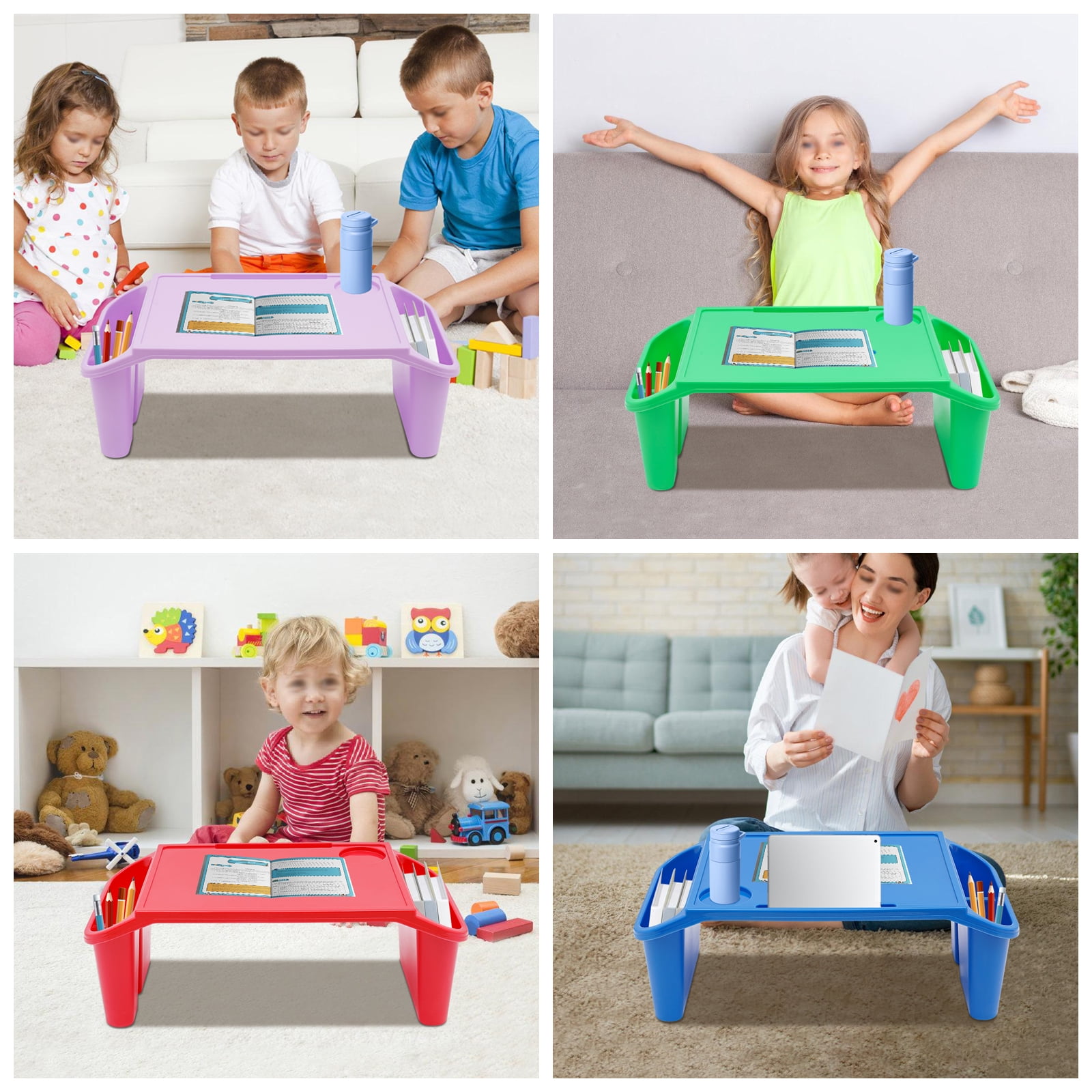 19.69*9.84*7.1in Rectangle Kids Lap Desk Tray Multicolour PP Plastic Breakfast Laptop Trays with Side Pockets