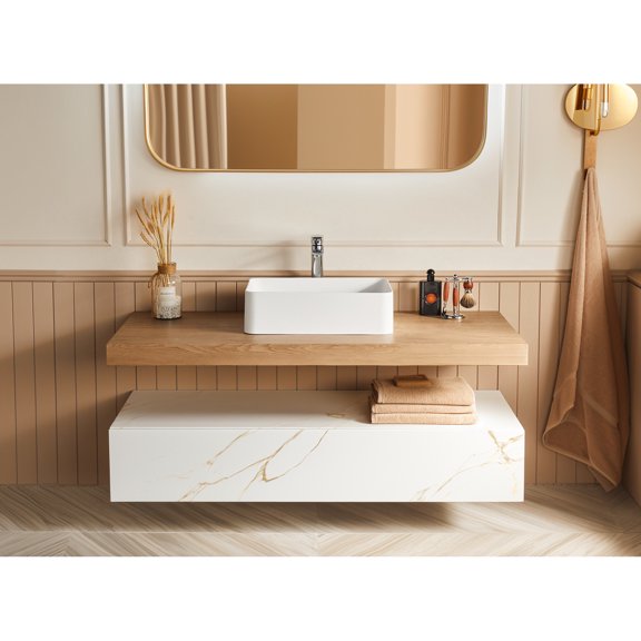 19.69" Depth, Solid Surface - Easy - to - Clean Material - Bathroom Use - Sleek Design