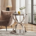 thumbnail image 1 of 19.69'' Modern Glass Side Table with 2 Tiers, Ring-Shaped Frames, Chrome Finish and Gray Tempered Glass, Round Coffee Table,Bedside table for Living Room, Bedroom and Office, Silver, 1 of 9