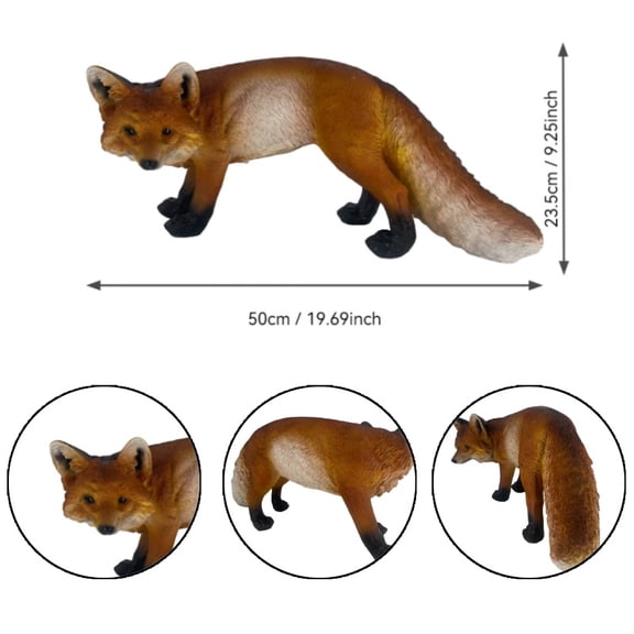 19.69" Realistic Red Fox Resin Statue, Wildlife Figurine Sculpture, Weather Resistant Outdoor Garden Ornament for Yard & Lawn