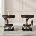 thumbnail image 1 of 19.69'' X 24.8'' Round End Table 2-Tier Storage Shelf Faux Marble Top Arc-Shaped Frame Accent Table Nightstand Rustic Brown And Black 2-Piece Set For Living Room Bedroom, 1 of 10
