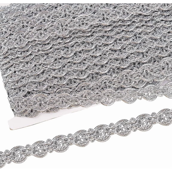 19.69 Yards Metallic Braid Lace Trim 18mm Wide Filigree Corrugated Lace Ribbon Wave Shape Silver Embellishment Lace Trim for DIY Clothes Accessories Jewelry Crafts Sewing Decoration