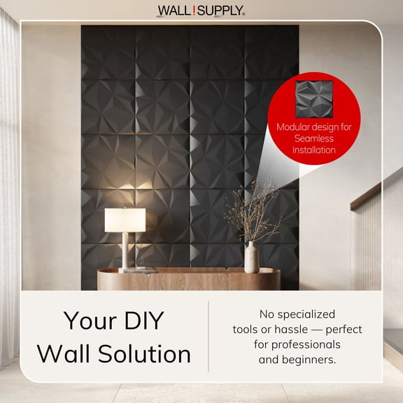 19.69 in. x 19.69 in. x 0.31 in. Wall!Supply UltraLight XPS Geo Lite Black Wall Panels (12-Pack)