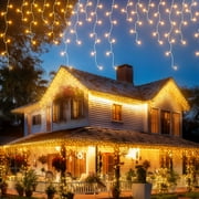 19.69ft 300LED Icicle Christmas Lights with Timer, Remote, Dimmable, 8 Modes, Waterproof String Lights for Indoor and Outdoor Use, Halloween Festival Party, Warm White