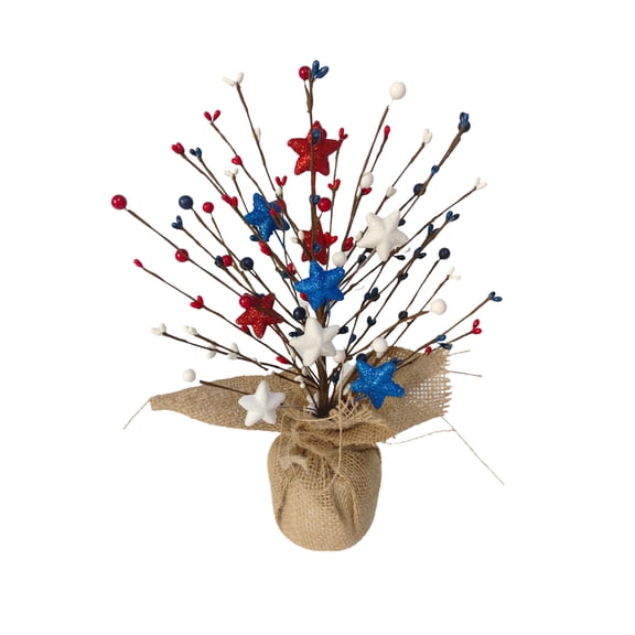 19.6In Independence Day Themed Artificial Decorative Tree Red White Blue Star Decorative Tree for Holiday Arrangements Patriotic Flower Themed Floral Decor