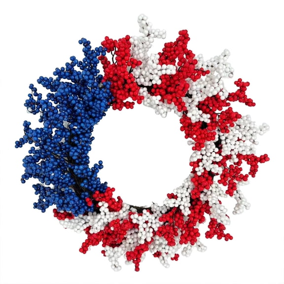 19.6In Patriotic Berry Wreath, Multicolor Plastic Decor for Front Door Wall Stair Railing, Ideal Ornament for 4th of July Home Parties and Holiday Celebrations