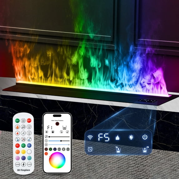19.6In Water Vapor Fireplace Inserts With App Control,Multicolors Flame And Manual Water Supply System