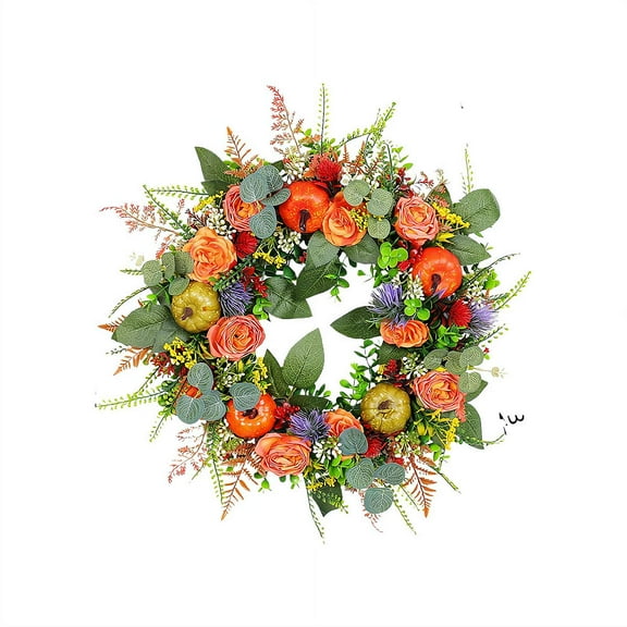19.6in Harvest Wreath Thanksgiving Fall Wreath Autumn Pumpkin Wreath Simulation Pumpkins Garland Fall Garland for Thanksgiving Wedding Festival Hanging Decoration