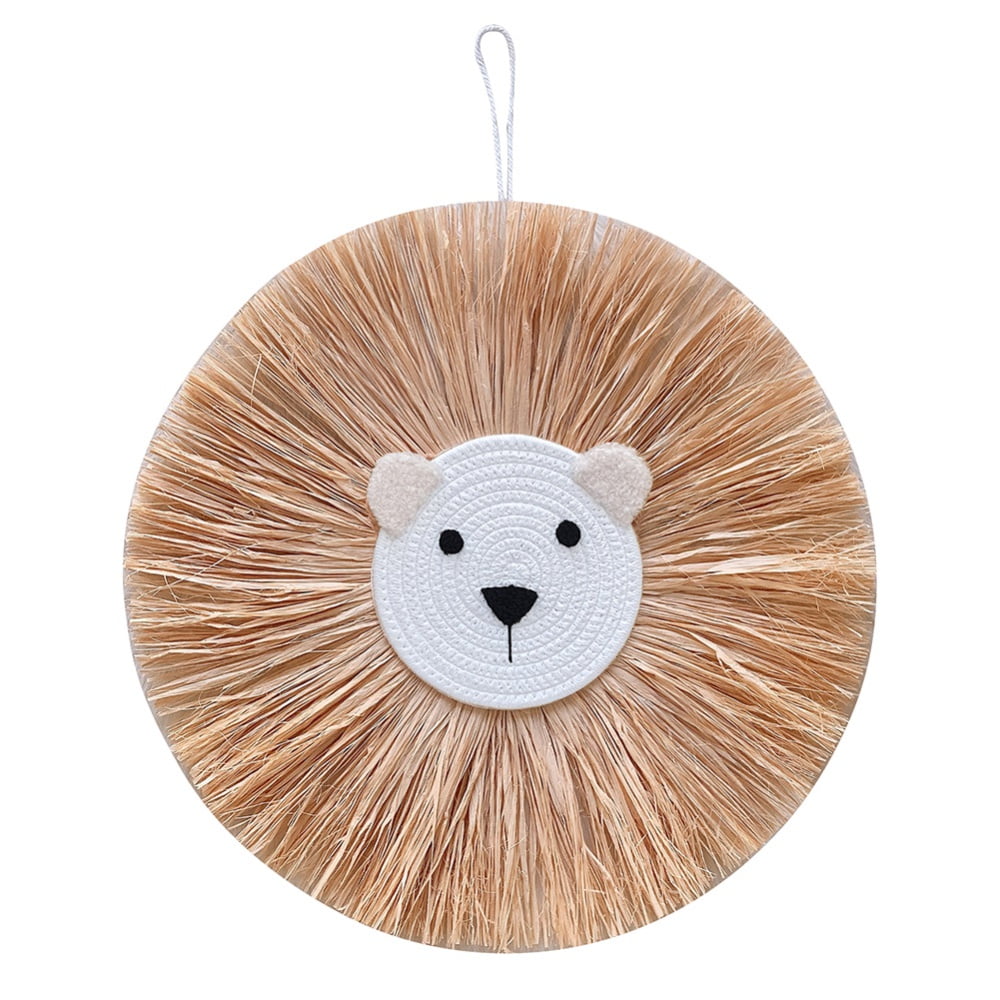 19.6inch Animal Head Hand-woven Cotton and Linen Wall Hanging Decor Cartoon Animal Knitted Pendant Cute Round Wall Art Craft Decor for Nursery Children Room Bedroom Living Room