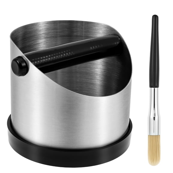 19.6oz Stainless Steel Coffee Grounds Knock Box with Non Slip Base Espresso Knock Box with Cleaning Brush Coffee Grounds Container,Silver Black