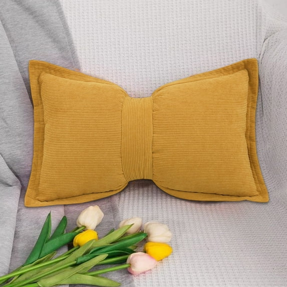 19.6x11.8 Inch Linen Solid Color Sofa Pillow, Bow Accent Lumbar Cushion, Two-Purpose Decorative Pillow for Living Room, Bedroom, Mother's Day Gift
