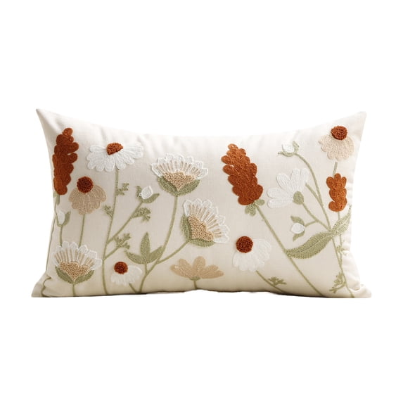 19.6x11.8 Inch Spring Floral Embroidered Pillow Cover, Elegant Decorative Cushion Case, Soft Pillowcase for Sofa, Bed, Living Room and Indoor Home Decoration