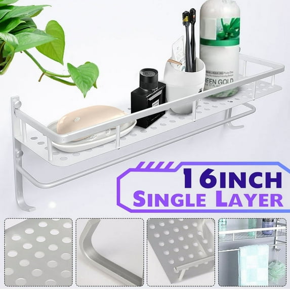 19.6x4.7x17inch Wall Mounted Towel Rack Bathroom Hotel Rail Holder Storage Shelf Aluminum Stainless Steel