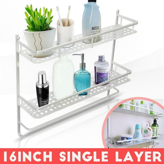 19.6x4.7x17inch Wall Mounted Towel Rack Bathroom Hotel Rail Holder Storage Shelf Aluminum Stainless Steel