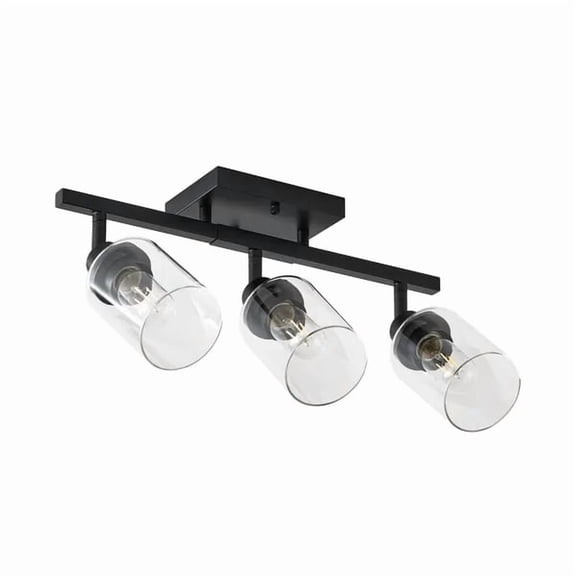 19.7" 3-Light Semi Flush Mount Ceiling Light, Adjustable Rotatable Track Fixture with Clear Glass Shades, Black for Kitchen Hallway