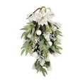 thumbnail image 1 of 19.7" Artificial Christmas Teardrop Swag, White Poinsettia Pine Needle Door Swag with Berries, Holiday Floral Hanging Wreath Accent for Front Door, Wall, Porch, Winter Garland Home Christmas Décor, 1 of 6