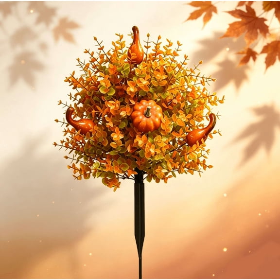 19.7" Artificial Fall Pumpkin Topiary Stakes, Fall Pumpkin Ground Stake Outdoor Yard Decor, with Stable Ground Pegs,Resistant Thanksgiving Halloween
