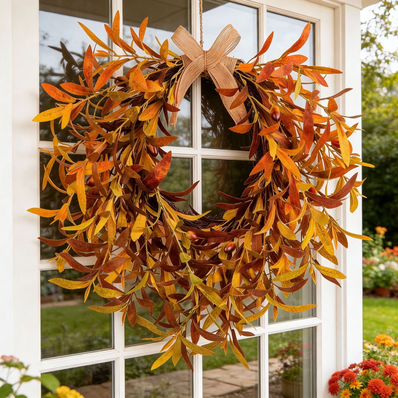 19.7'' Artificial Fall Wreath for Front Door Autumn Wreath with Bright ...