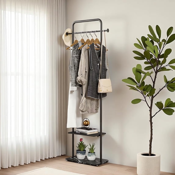 19.7" Black Coat & Hat Rack Free Standing Storage for Entryways Halls