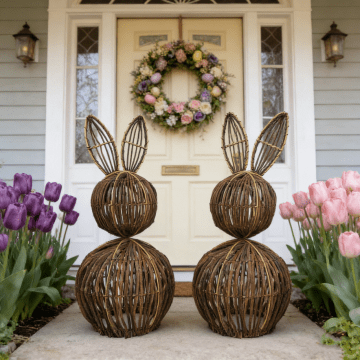 19.7" Hand-Woven Wicker Easter Bunny,Rustic Rattan Rabbit Topiary Figurine,Large Twig Topiary Decoration for Farmhouse Front Porch,Entryway & Spring Garden Decor